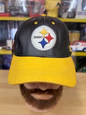 Vintage 90s Steelers Hat Logo Athletic Genuine Leather Strap Back Cap USA Made